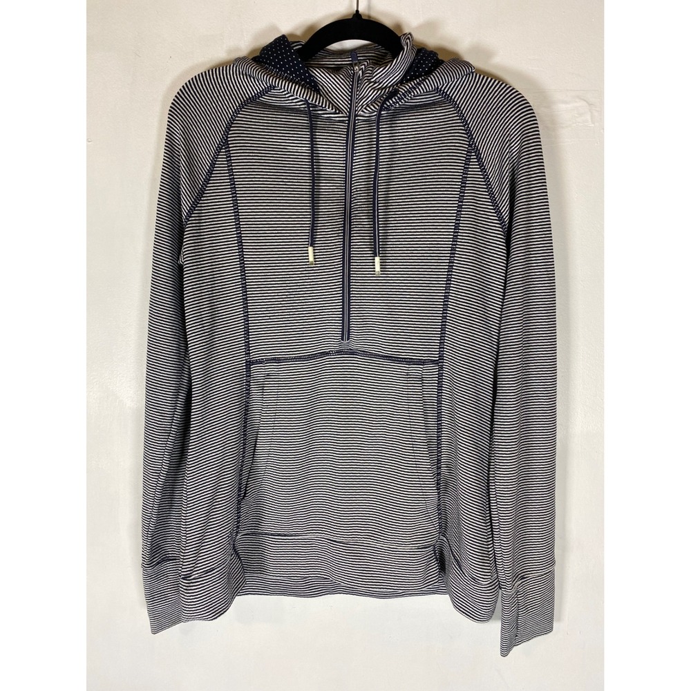 Athleta Striped Quarter Zip Hoodie Small Long Sleeve Nautical Coastal Pullover
